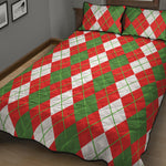 White Green And Red Argyle Pattern Print Quilt Bed Set