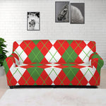 White Green And Red Argyle Pattern Print Sofa Cover