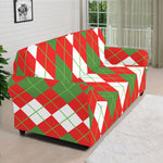 White Green And Red Argyle Pattern Print Sofa Cover