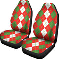 White Green And Red Argyle Pattern Print Universal Fit Car Seat Covers