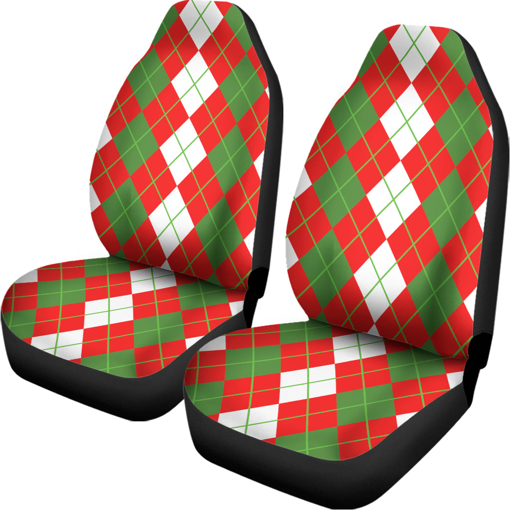 White Green And Red Argyle Pattern Print Universal Fit Car Seat Covers