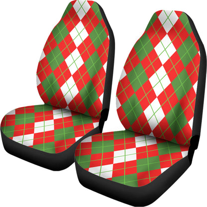 White Green And Red Argyle Pattern Print Universal Fit Car Seat Covers