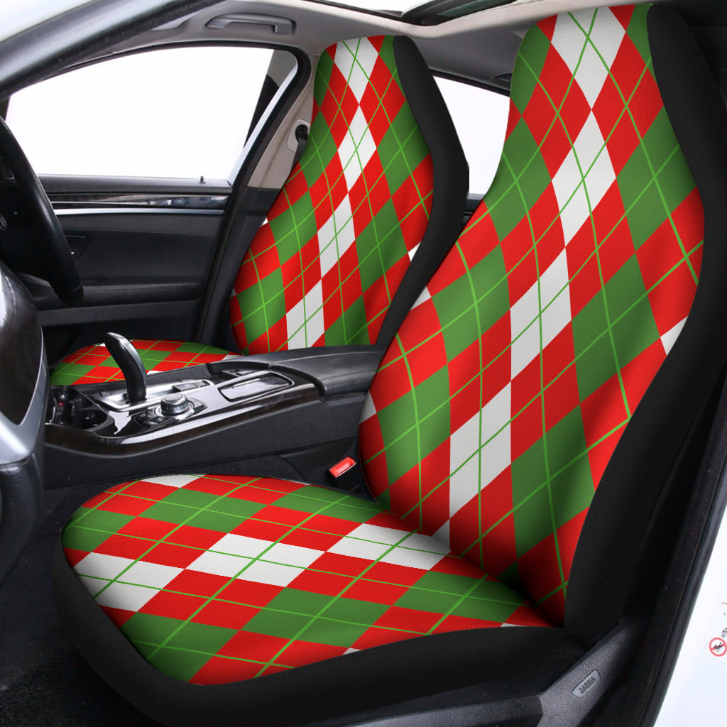 White Green And Red Argyle Pattern Print Universal Fit Car Seat Covers