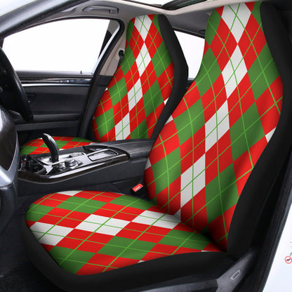 White Green And Red Argyle Pattern Print Universal Fit Car Seat Covers