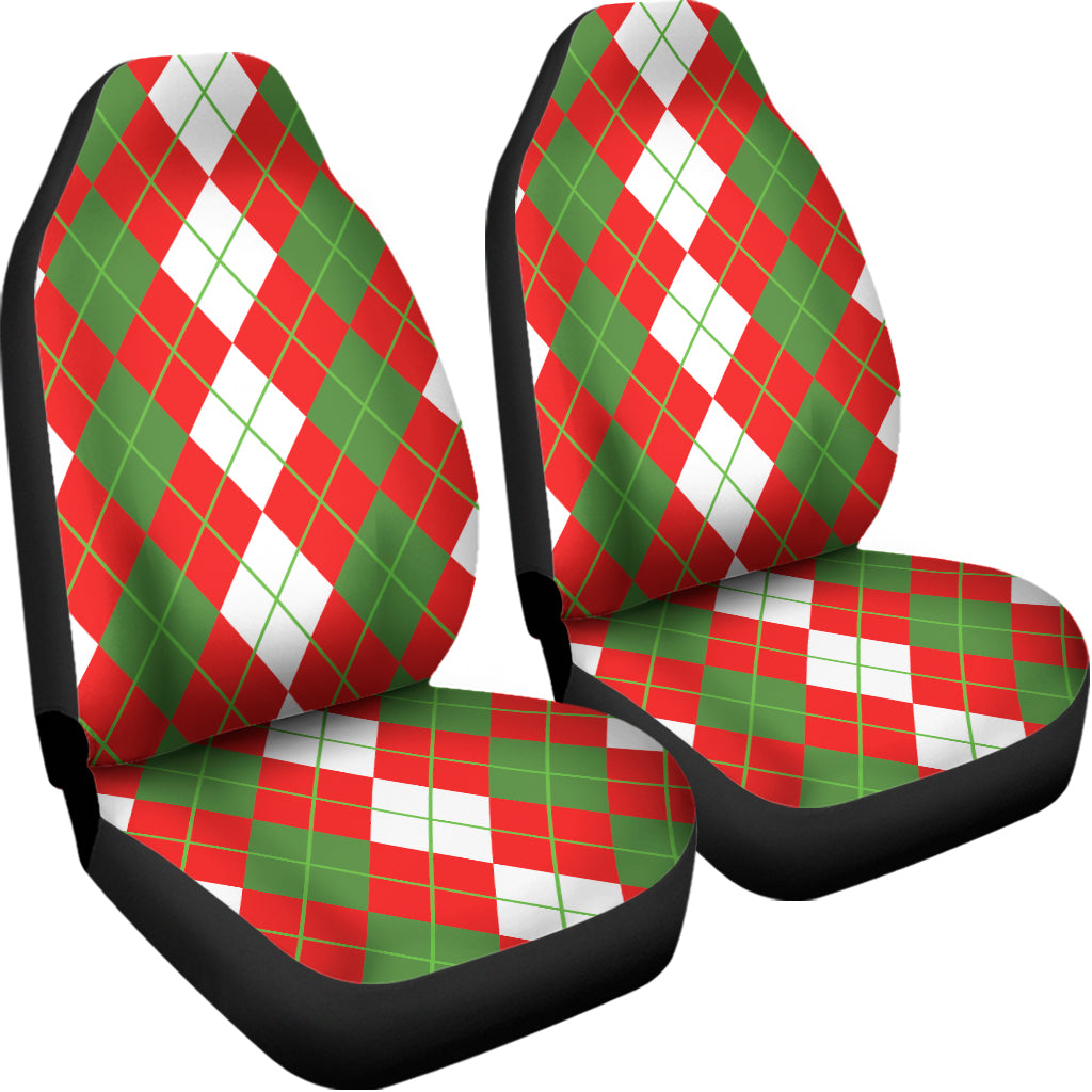 White Green And Red Argyle Pattern Print Universal Fit Car Seat Covers