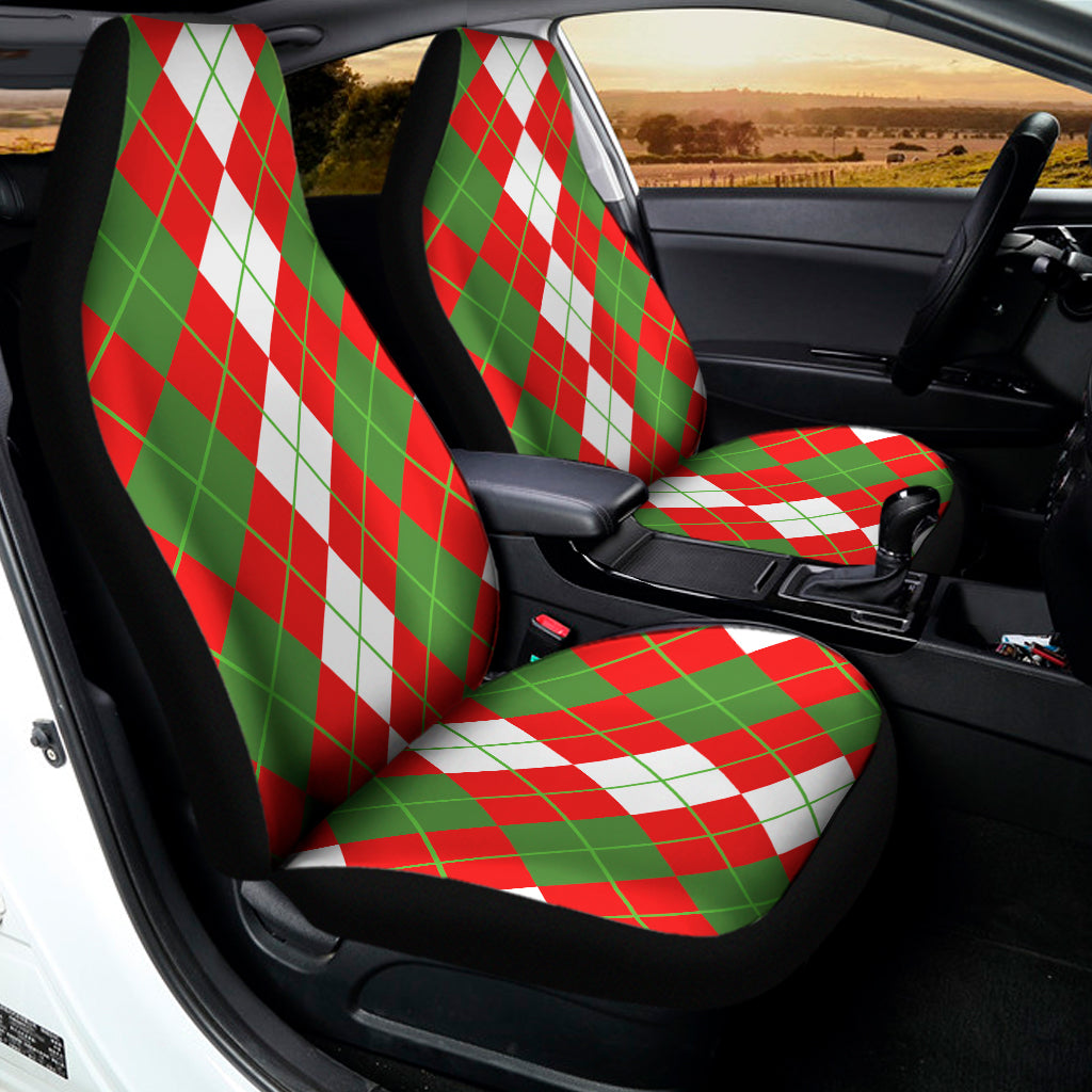 White Green And Red Argyle Pattern Print Universal Fit Car Seat Covers