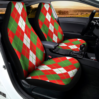 White Green And Red Argyle Pattern Print Universal Fit Car Seat Covers