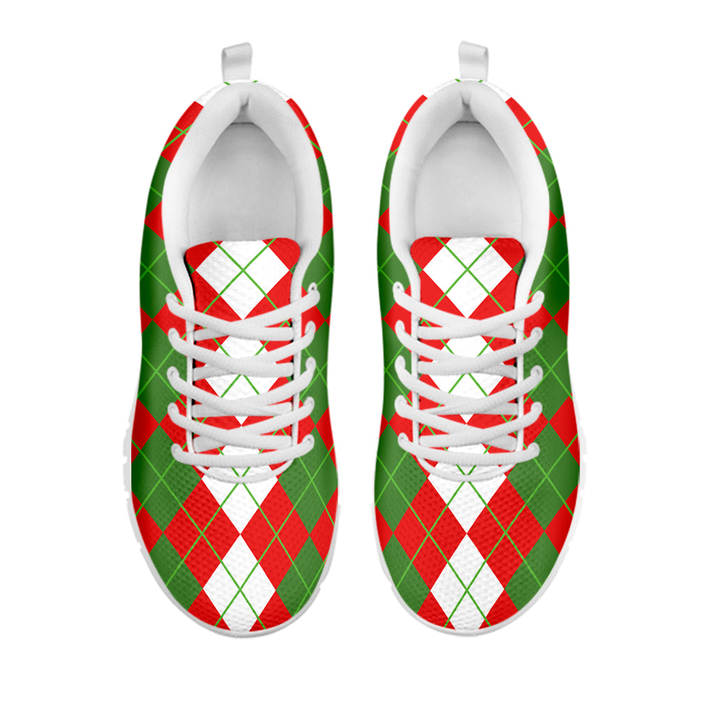 White Green And Red Argyle Pattern Print White Sneakers