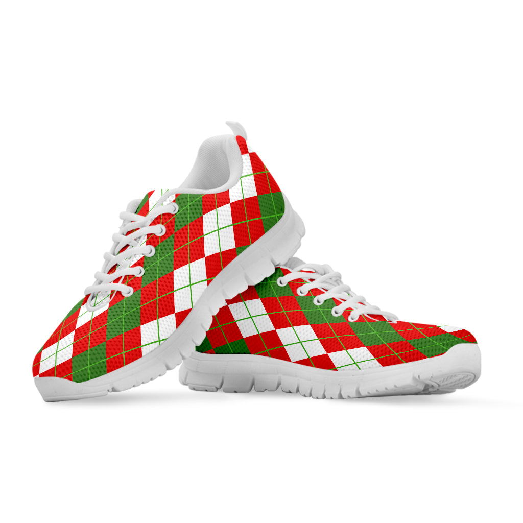 White Green And Red Argyle Pattern Print White Sneakers