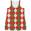White Green And Red Argyle Pattern Print Women's Racerback Tank Top