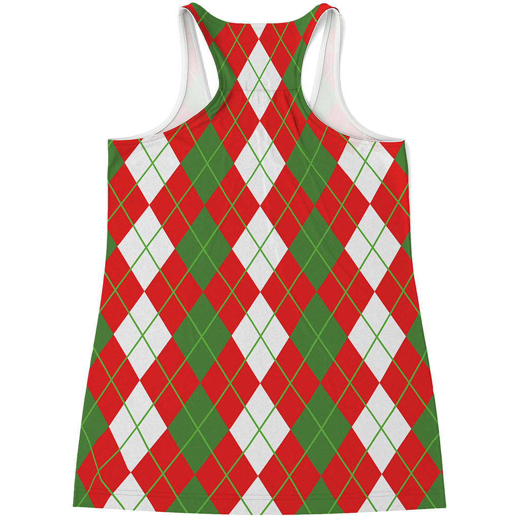 White Green And Red Argyle Pattern Print Women's Racerback Tank Top