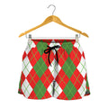 White Green And Red Argyle Pattern Print Women's Shorts