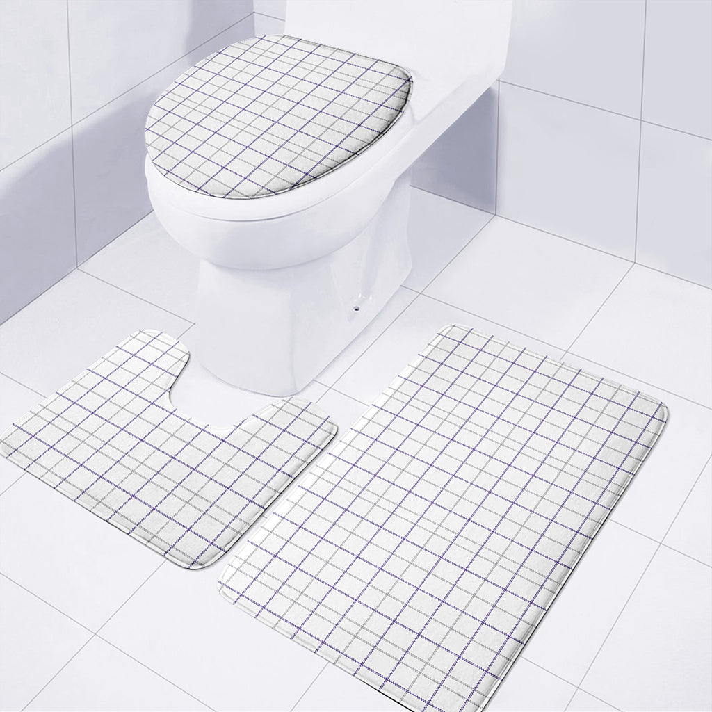 White Grey And Purple Tattersall Print 3 Piece Bath Mat Set