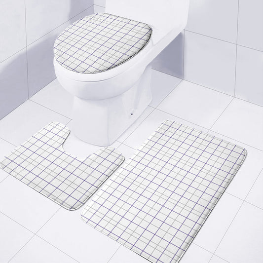 White Grey And Purple Tattersall Print 3 Piece Bath Mat Set