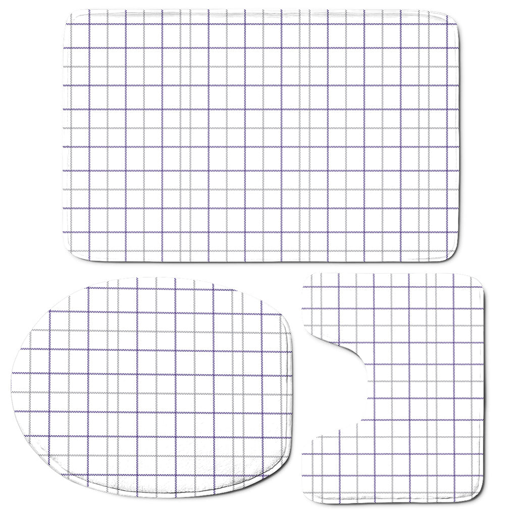 White Grey And Purple Tattersall Print 3 Piece Bath Mat Set