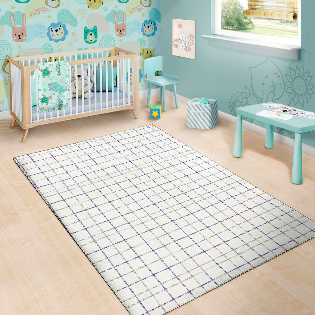 White Grey And Purple Tattersall Print Area Rug