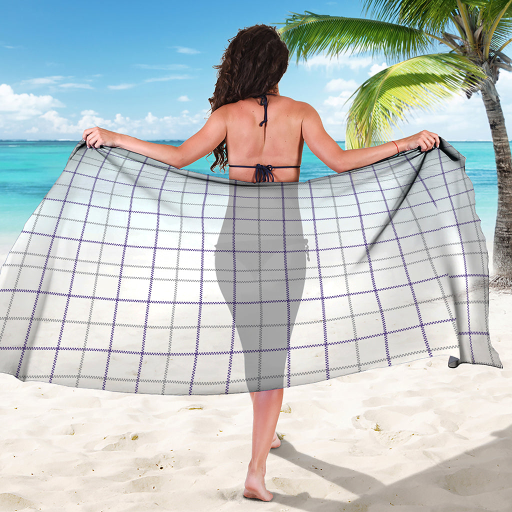 White Grey And Purple Tattersall Print Beach Sarong Wrap