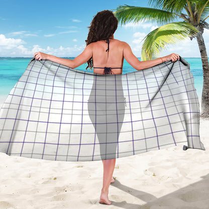White Grey And Purple Tattersall Print Beach Sarong Wrap