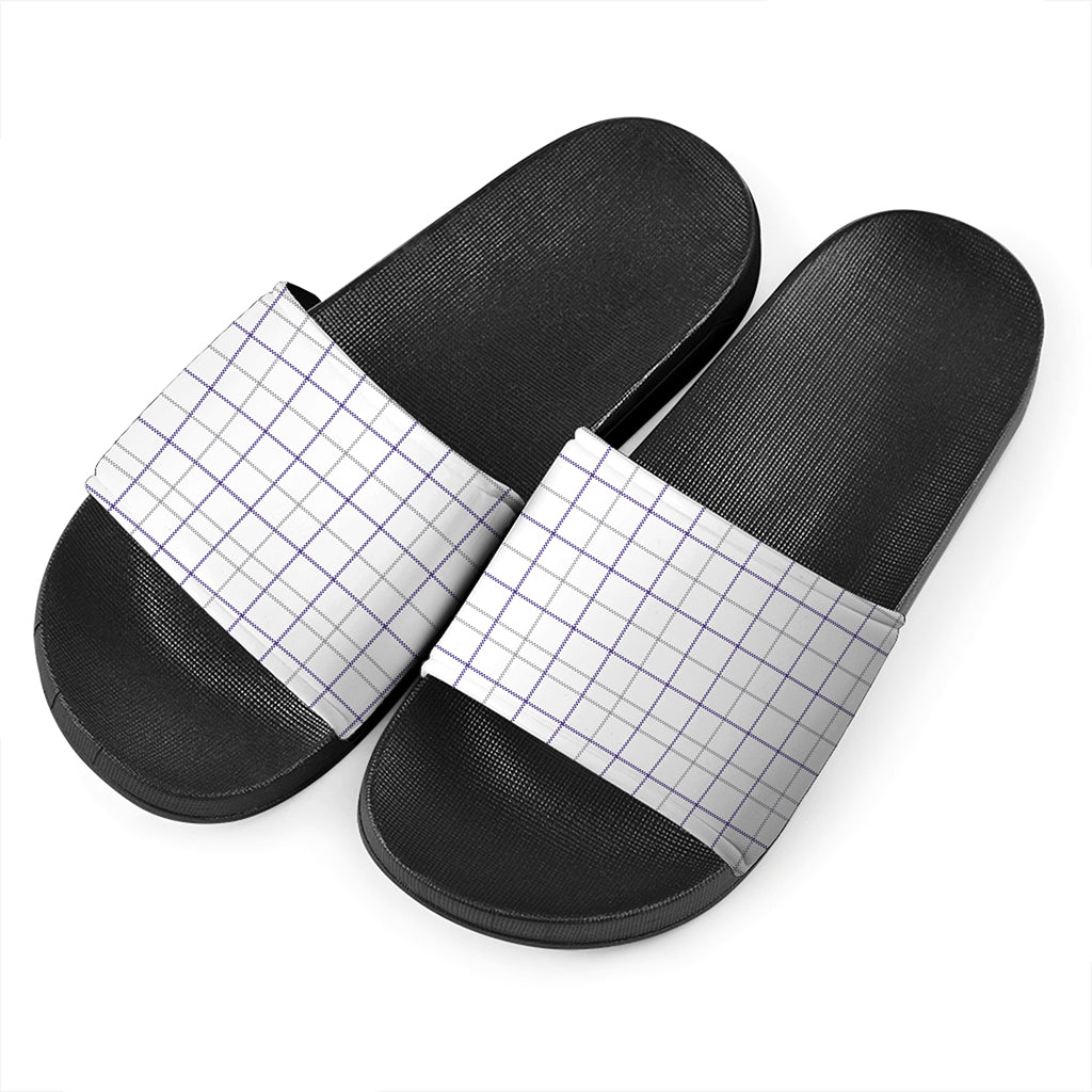 White Grey And Purple Tattersall Print Black Slide Sandals