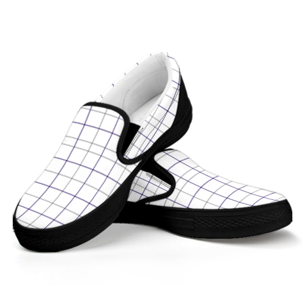 White Grey And Purple Tattersall Print Black Slip On Shoes