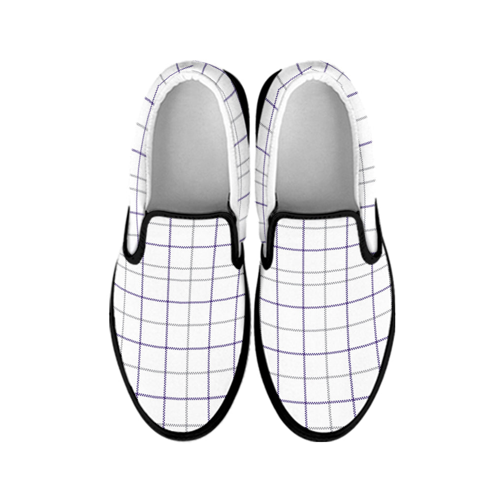 White Grey And Purple Tattersall Print Black Slip On Shoes