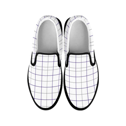 White Grey And Purple Tattersall Print Black Slip On Shoes
