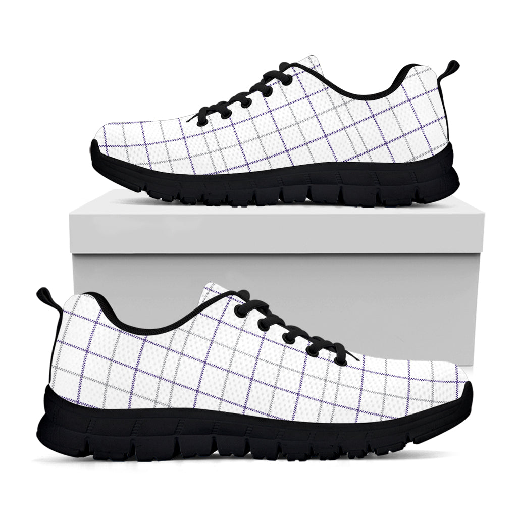 White Grey And Purple Tattersall Print Black Sneakers
