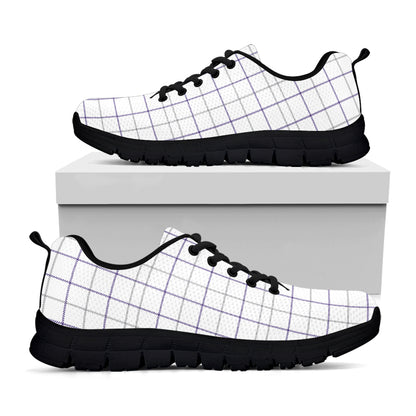 White Grey And Purple Tattersall Print Black Sneakers