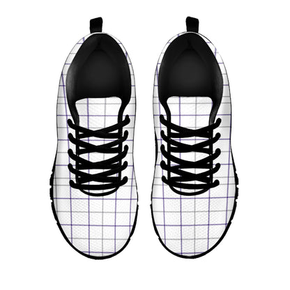 White Grey And Purple Tattersall Print Black Sneakers