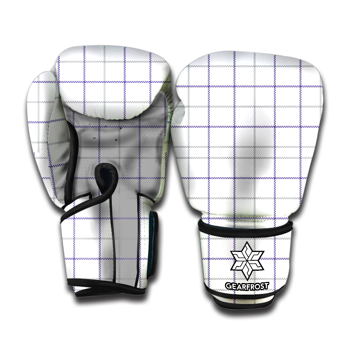 White Grey And Purple Tattersall Print Boxing Gloves