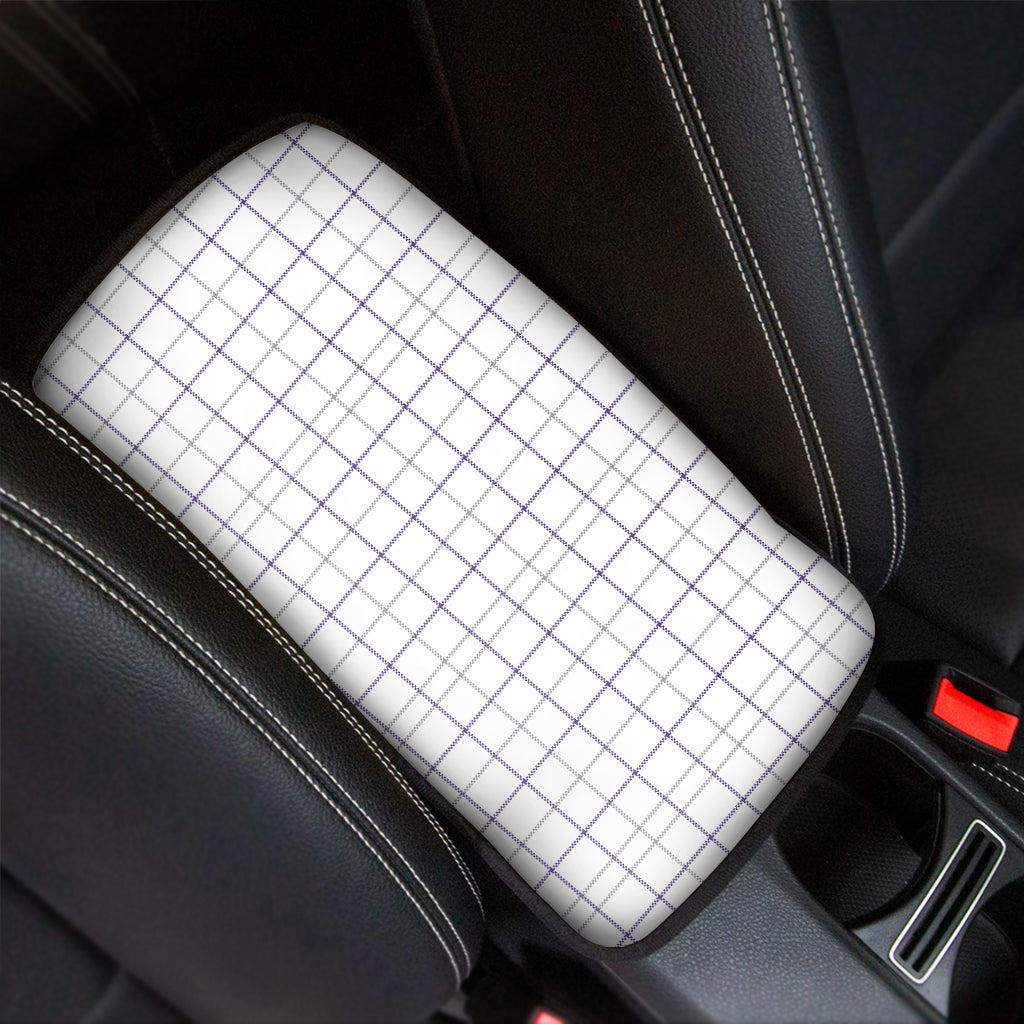 White Grey And Purple Tattersall Print Car Center Console Cover