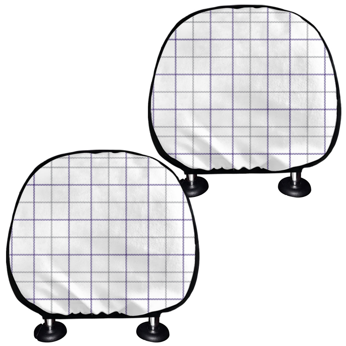 White Grey And Purple Tattersall Print Car Headrest Covers