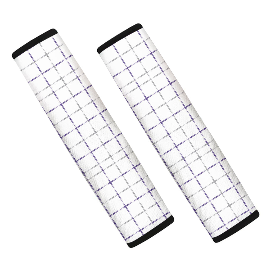 White Grey And Purple Tattersall Print Car Seat Belt Covers