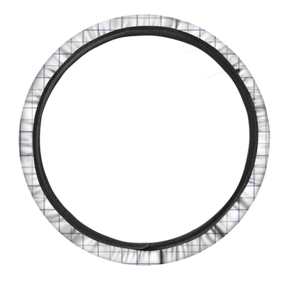 White Grey And Purple Tattersall Print Car Steering Wheel Cover
