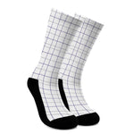 White Grey And Purple Tattersall Print Crew Socks
