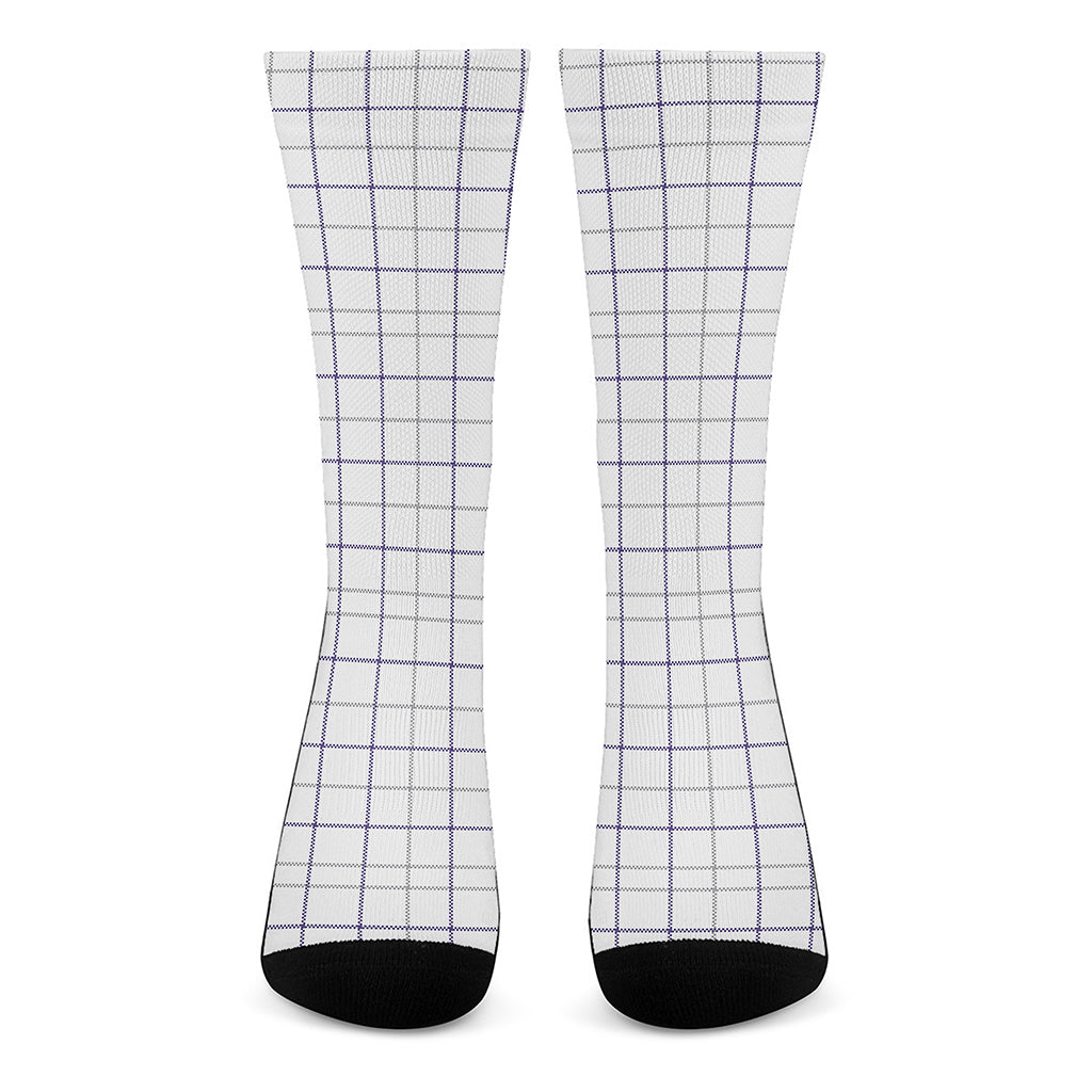White Grey And Purple Tattersall Print Crew Socks
