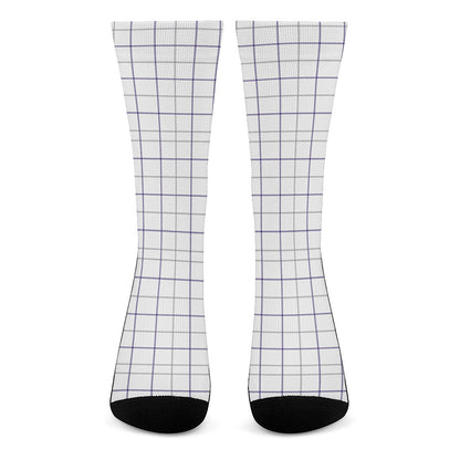 White Grey And Purple Tattersall Print Crew Socks