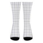 White Grey And Purple Tattersall Print Crew Socks