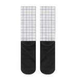 White Grey And Purple Tattersall Print Crew Socks