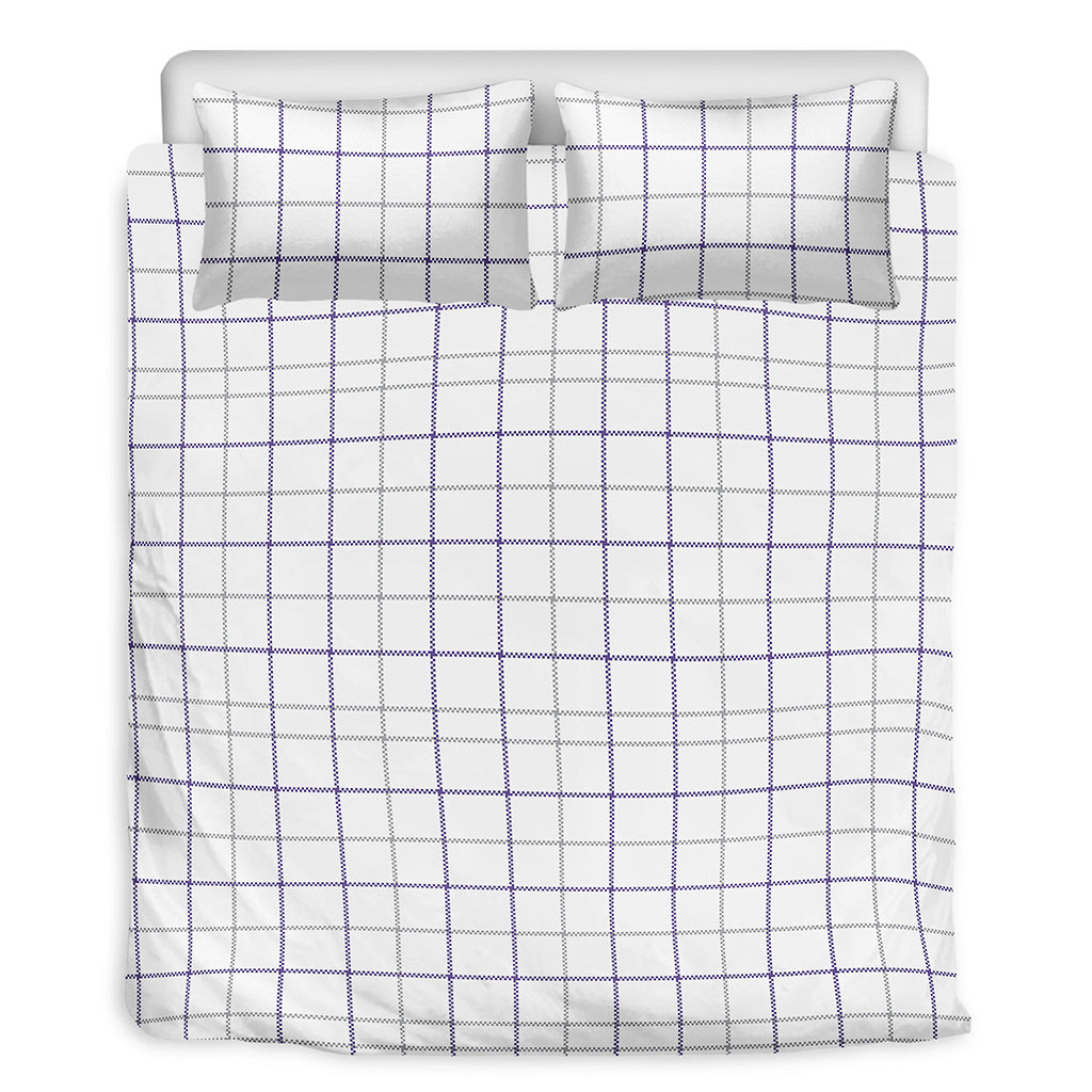 White Grey And Purple Tattersall Print Duvet Cover Bedding Set