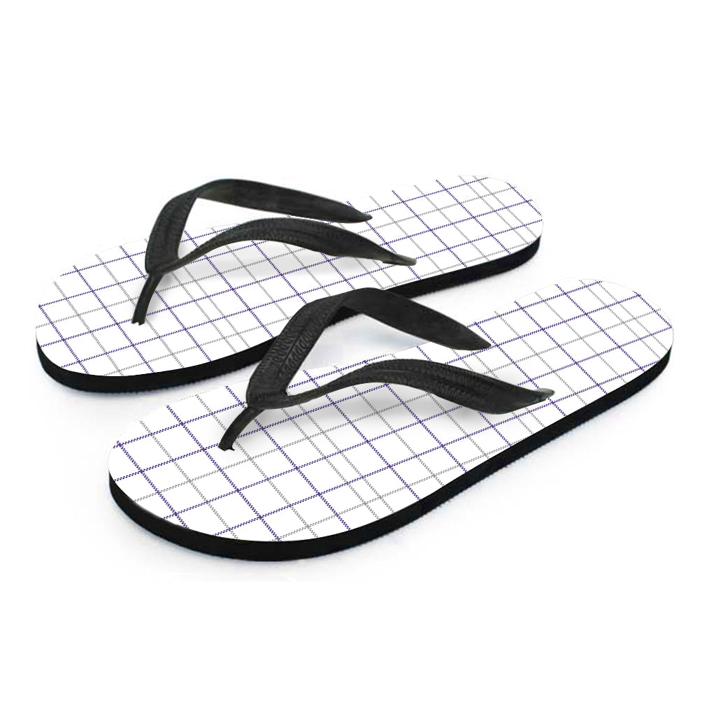 White Grey And Purple Tattersall Print Flip Flops