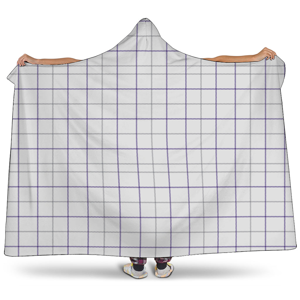 White Grey And Purple Tattersall Print Hooded Blanket