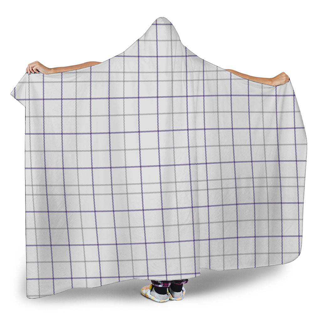 White Grey And Purple Tattersall Print Hooded Blanket