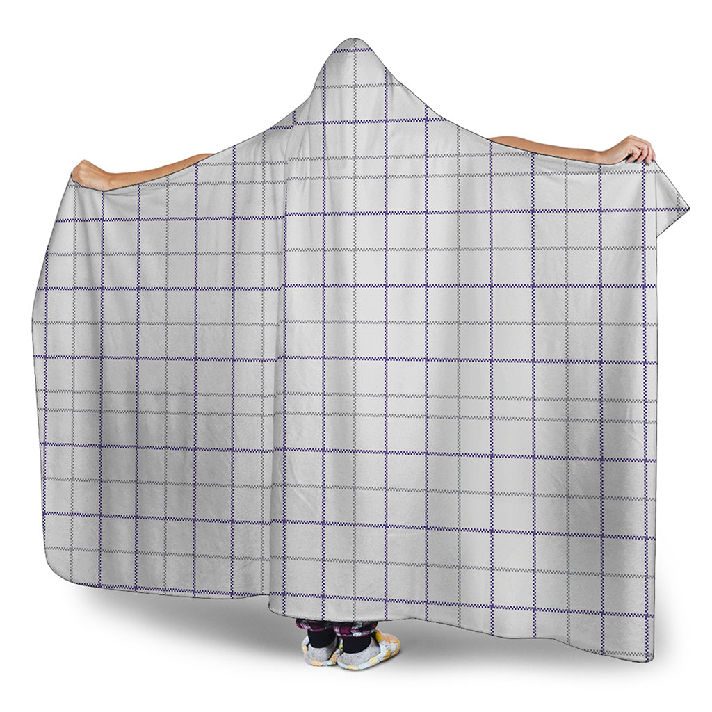 White Grey And Purple Tattersall Print Hooded Blanket