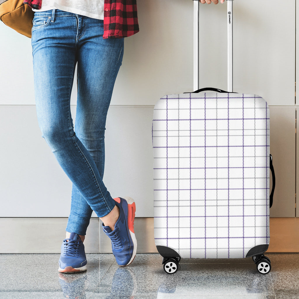 White Grey And Purple Tattersall Print Luggage Cover