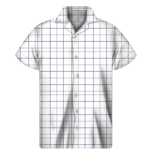 White Grey And Purple Tattersall Print Men's Short Sleeve Shirt