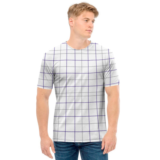 White Grey And Purple Tattersall Print Men's T-Shirt