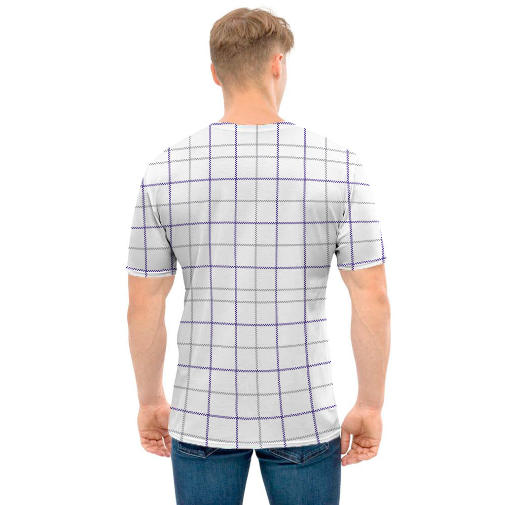 White Grey And Purple Tattersall Print Men's T-Shirt