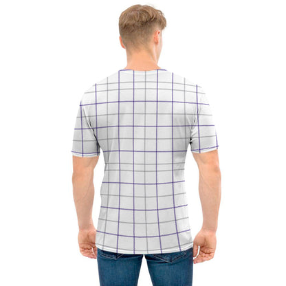 White Grey And Purple Tattersall Print Men's T-Shirt