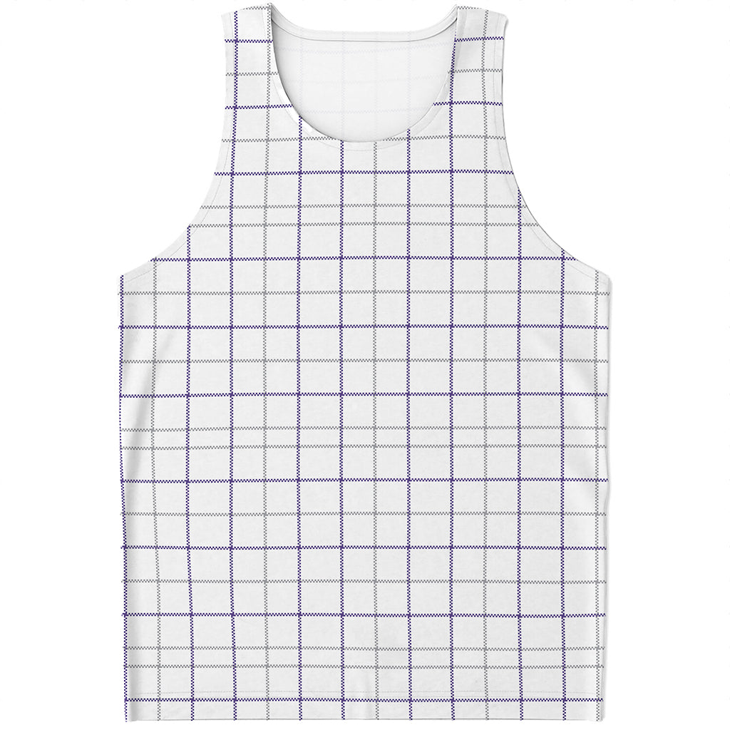White Grey And Purple Tattersall Print Men's Tank Top